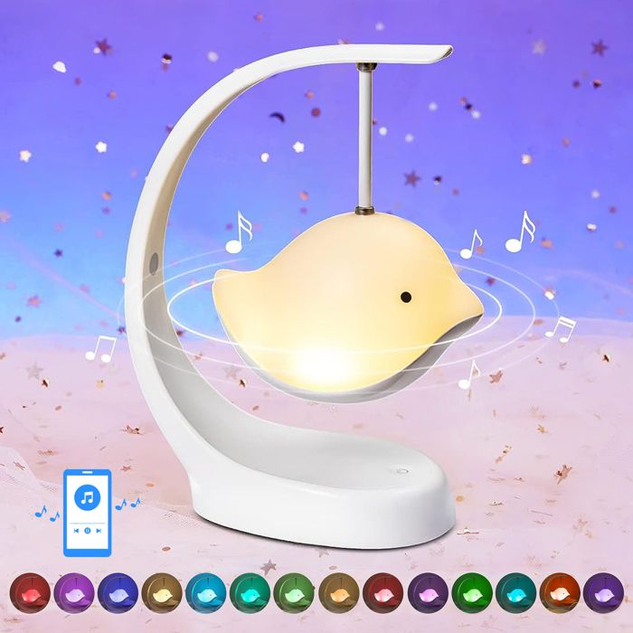 Veilleuse Bébé Enfant Musicale et Lumineuse LED Avec EnceinteBluetooth, 7 Couleurs Intensité Variable, Sans Fil, Rechargeable