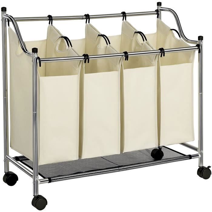 Panier à Linge Avec 2 Sacs Amovibles Et Tablette – Métal Blanc/gris, 72 X 73 X 33 Cm, Capacité 46 L Par Sac
