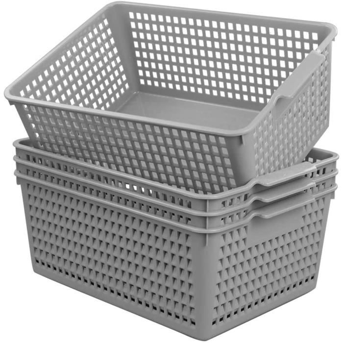 Lot De 3 Grands Paniers à Linge En Plastique Ventilés - Blanc, 55x37x20 Cm, 30L - Avec Poignées