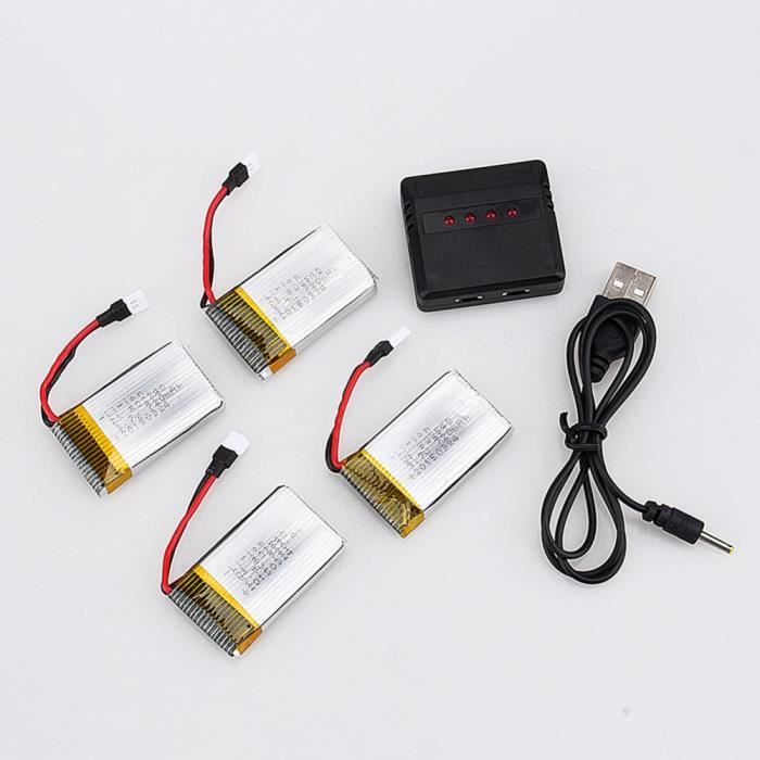 Lot De 4 Batteries LiPo 3.7V 650mAh Pour Drones Syma X5C - Avec Chargeur 4 En 1