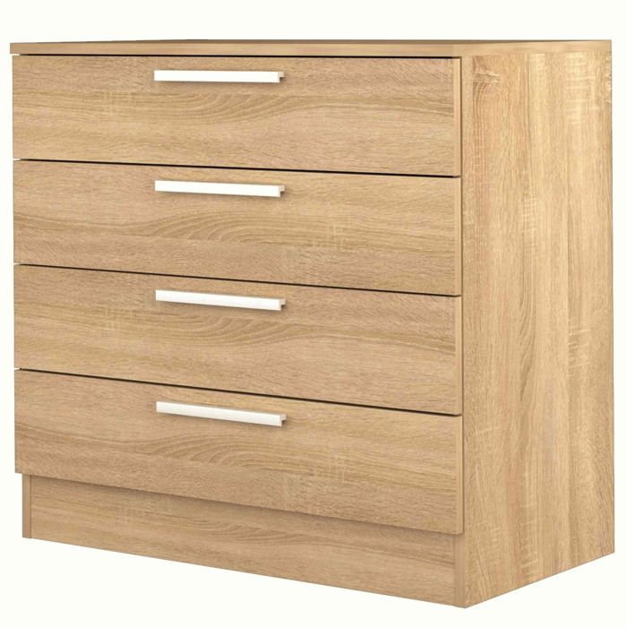 Commode 4 tiroirs en bois imitation chêne - CO9004 - Bois clair - Terre de Nuit