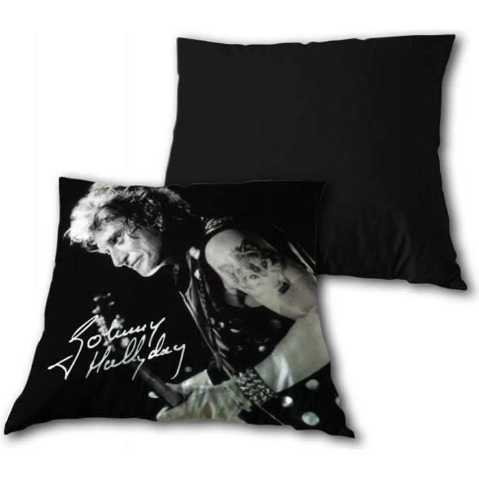 TOM coussin Johnny Hallyday 40 x 40 cm noir / blanc