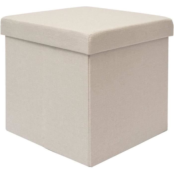 PINPLUS Pouf Carré de Rangement Pliable en Tissu Bouclé, Tabouret Compact Rembourré, Repose-Pieds pour Salon, Chambre et Couloir, 30x30x30cm, Blanc