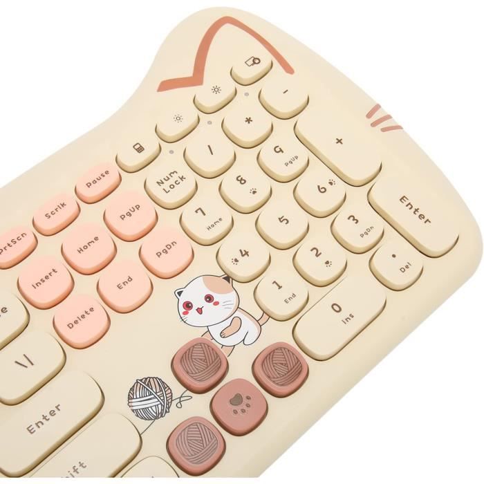 Clavier Et Souris Sans Fil En Forme De Chat - 84 Touches, Rose, Compatible Windows (kit Mignon Et Fonctionnel)