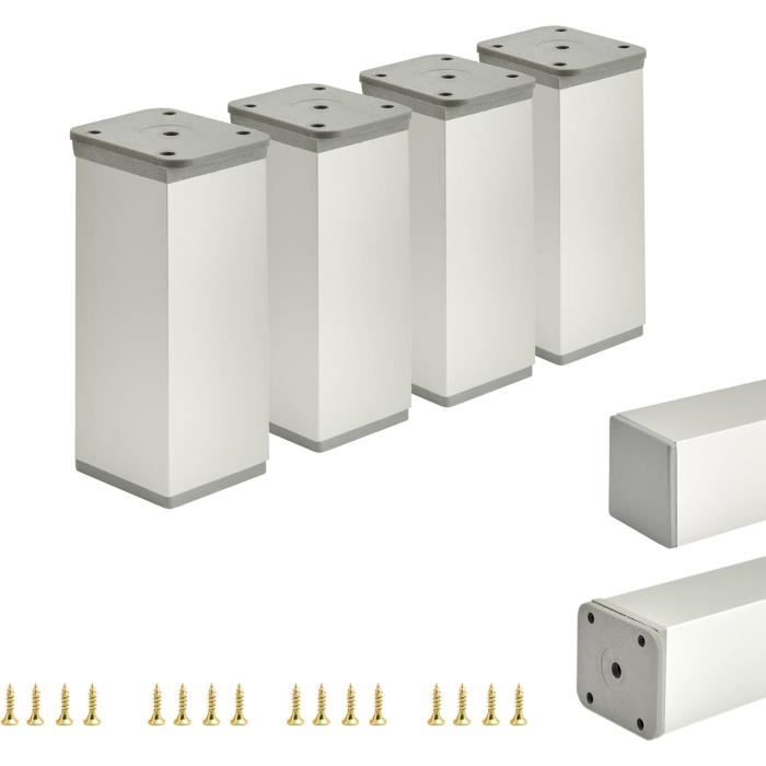 Qrity 4 Pièces Pieds De Meubles Réglables, Total: 450-465mm Pieds Meuble Cuisine, Chrome Métal, Pour Canapé Placard Meuble