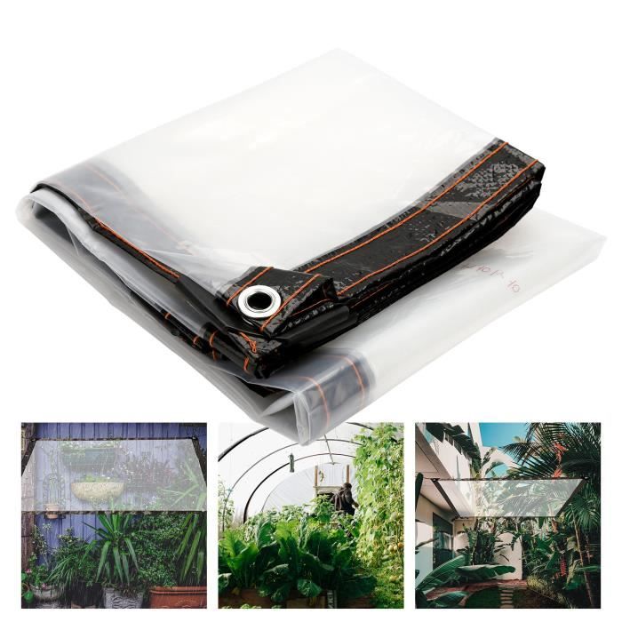 Bâche Transparente étanche PVC 0.35mm Avec Oeillets - 2x4m - Pour Piscine, Jardin, Voiture, Mobilier - Inclut Corde Et Serre-câbles