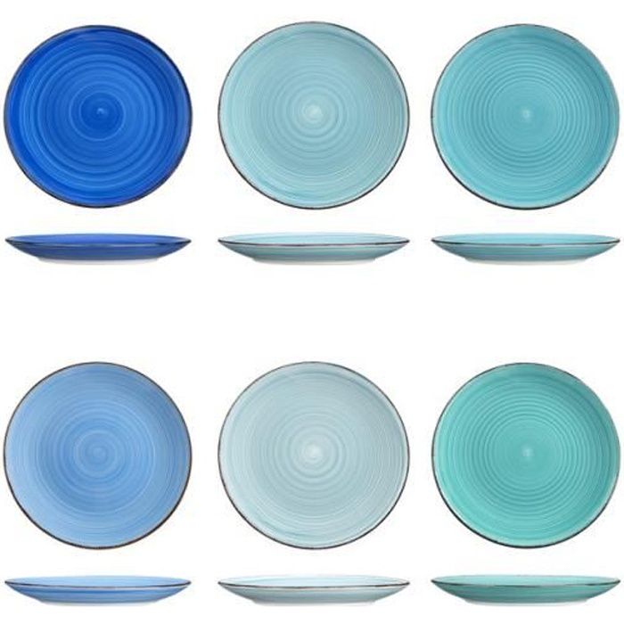 vancasso Série Bonita 6 Pièces Assiette Plate à Dîner Grande Assiette en Céramique 26.7cm - Blue Collection