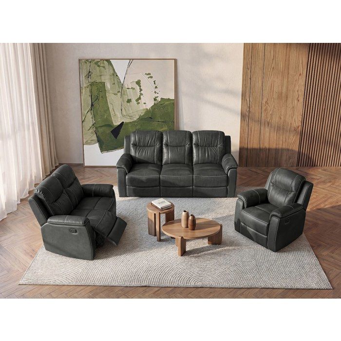 Canapés 3 places 2 places et un fauteuil relax EVASION en cuir - Gris