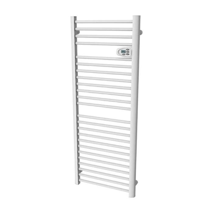 Radiateur sèche-serviette électrique 750W à inertie sèche blanc - Ecran LCD - Barres rondes