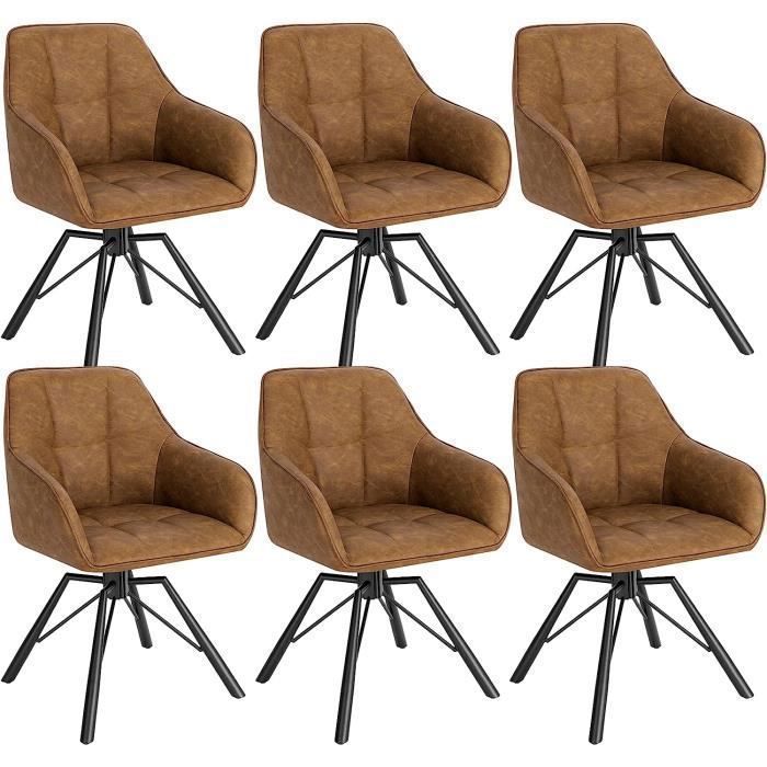 WOLTU Chaise Pivotante à 360° Lot de 6 Chaise Salle à Manger Scandinave Fauteuil en Faux Cuir Vintage Marrone Clair W0ATT0030-6