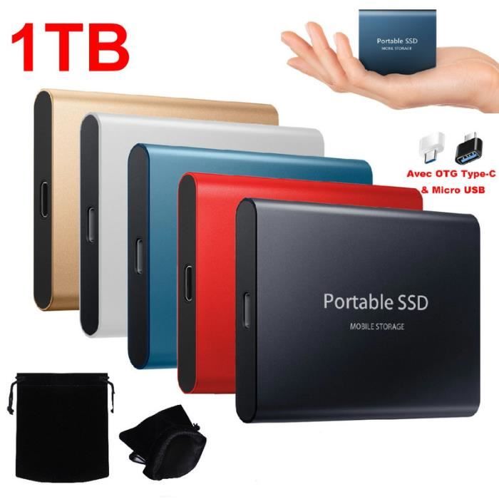 Disque Dur SSD Externe Portable 1TB 1To OTG Type-C USB Mini Taille Noir  avec Pochette Sac de Stockage en Tissu - Cdiscount Informatique