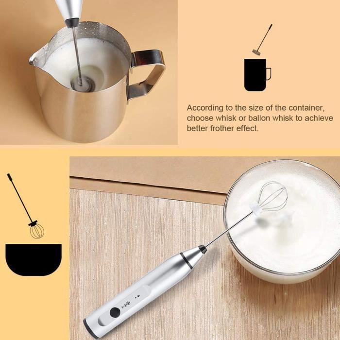 Batteur à œufs électrique USB - Portable, Acier Inoxydable - 3 Vitesses - Pour Lait, Café, Pâtisserie - Noir