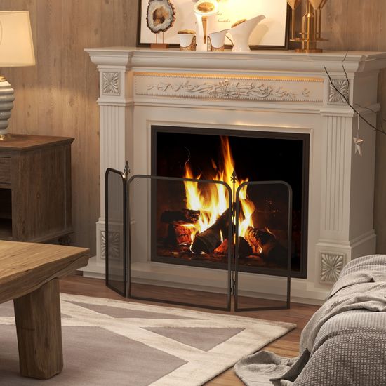 Pare-Feu Cheminée MOBON Pliable - Fer Forgé Noir, 3 Panneaux Pour Feux Bois/Charbon