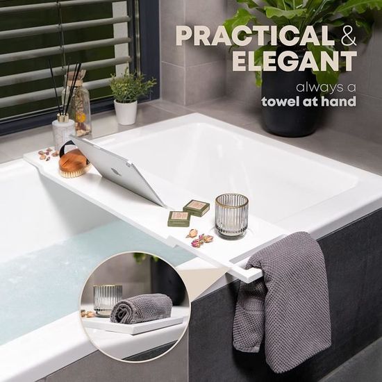 Plateau De Bain En Bambou - Support Antidérapant Pour IPad, Verre Et Bougie - Luxe Et Pratique