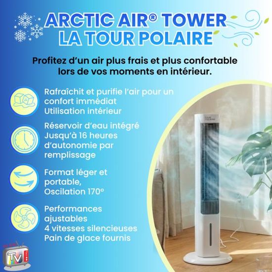 TOUR POLAIRE DELUXE - POWER TOWER Ventilateur Mobile 4 Niveaux/ Veilleuse Led 3 Intensités