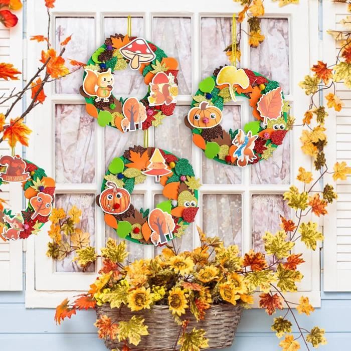 Kit Créatif Automne Enfants - 128 Pièces (couronnes, Animaux En Feutrine) DIY Halloween, Thanksgiving