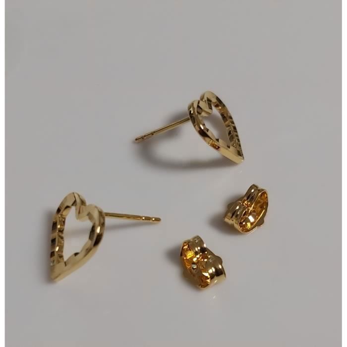 Boucles D'oreilles Puces Coeur En Cristal Zircon - Plaqué Or Jaune 18 Carats, Neuf Avec étiquettes