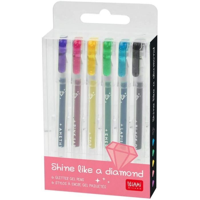 Legami Lot de 6 mini stylos gel pailletés0,8 x 10,8 cmShine Like a  Diamonddiamètre de la pointe 1,0 mmcouleur violetdorévertb 927 - Cdiscount  Beaux-Arts et Loisirs créatifs