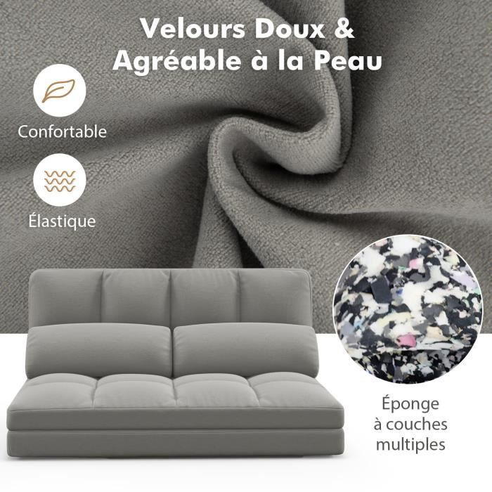 Canapé Convertible 2 Places 113 x 179 CM Dossier Réglable à 6 Positions Housse Détachable 2 Oreillers Beige