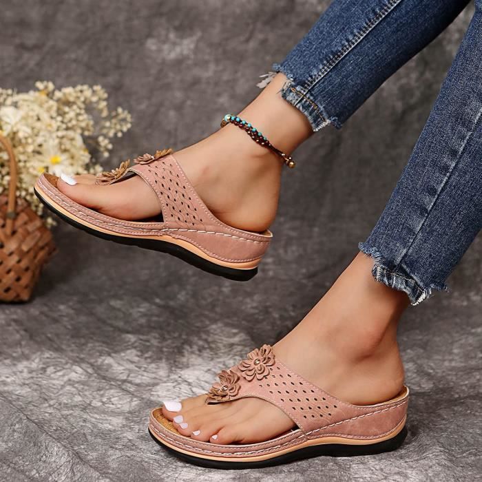 Sandales Orthop diques Femme Ergonomique Semelle Epaisse Rose