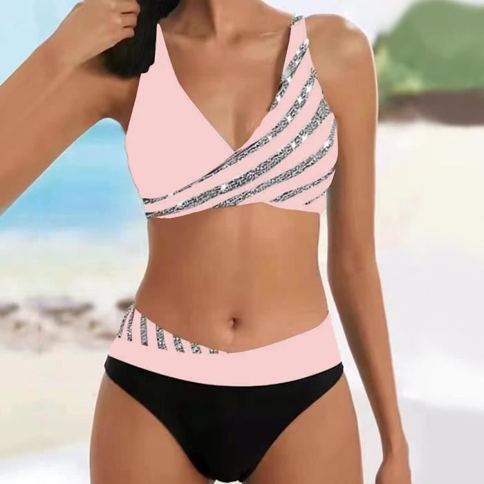 Maillot de Bain Deux pieces Bikini Set Push Up Ensembles Bikini Taille Haute Rembourre Maillots De Bain sans Jantes De Rose Rose Cdiscount Pret a Porter