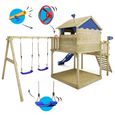 WICKEY Aire de jeux Portique bois Smart Coast avec balançoire et toboggan bleu Maison enfant sur pilotis avec bac à sable-2