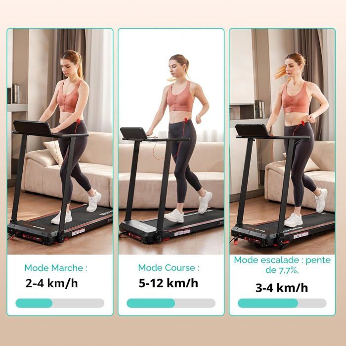 Tapis De Course YUMBOT Pliable – Moteur 3.0 HP – 12 Km/h – Écran LED – Bluetooth – Inclinaison Réglable – 300 Lb – Bureau/maison