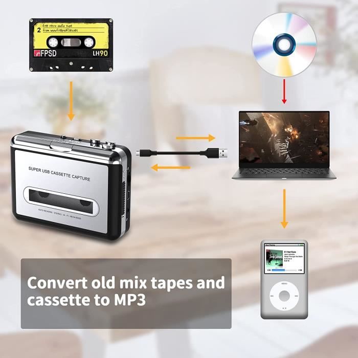 Lecteur de cassette baladeur USB, convertisseur audio vers MP3
