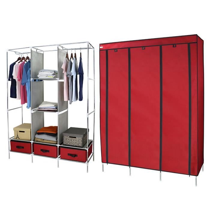 Armoire En Tissu Pliable Avec Housse Anti‑poussière – 74 X 50 X 172 Cm – Rangement Chambre, Salle De Bain, Couloir – Facile à Monter