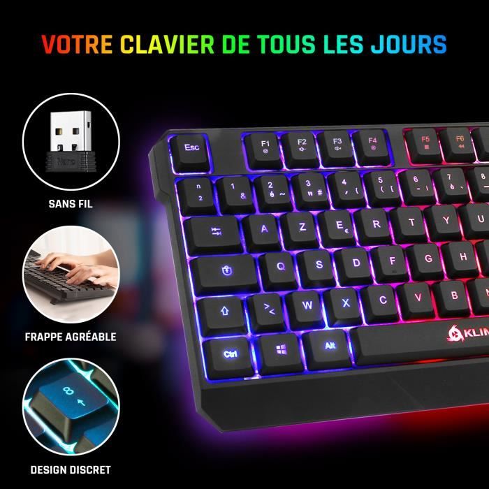 Klim chroma clavier gamer sans fil azerty français - clavier éclairé  chromatique gaming rgb pc ps4 - Conforama