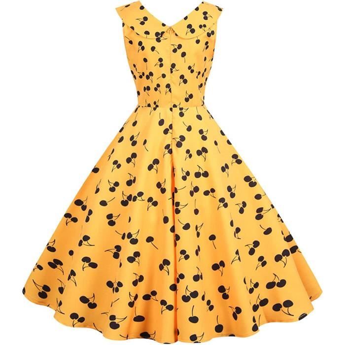 Robe Vintage Années 1950 Femme - Style Rockabilly, Sans Manches, Col Rond, Taille Haute, Coupe Trapèze - Blanc à Pois