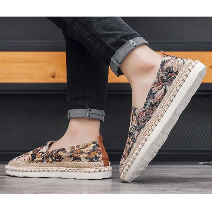 Espadrille Homme en Toile Aeration Resistant a l usure Antiderapant Imprime Kaki Adulte Textile Kaki Cdiscount Chaussures