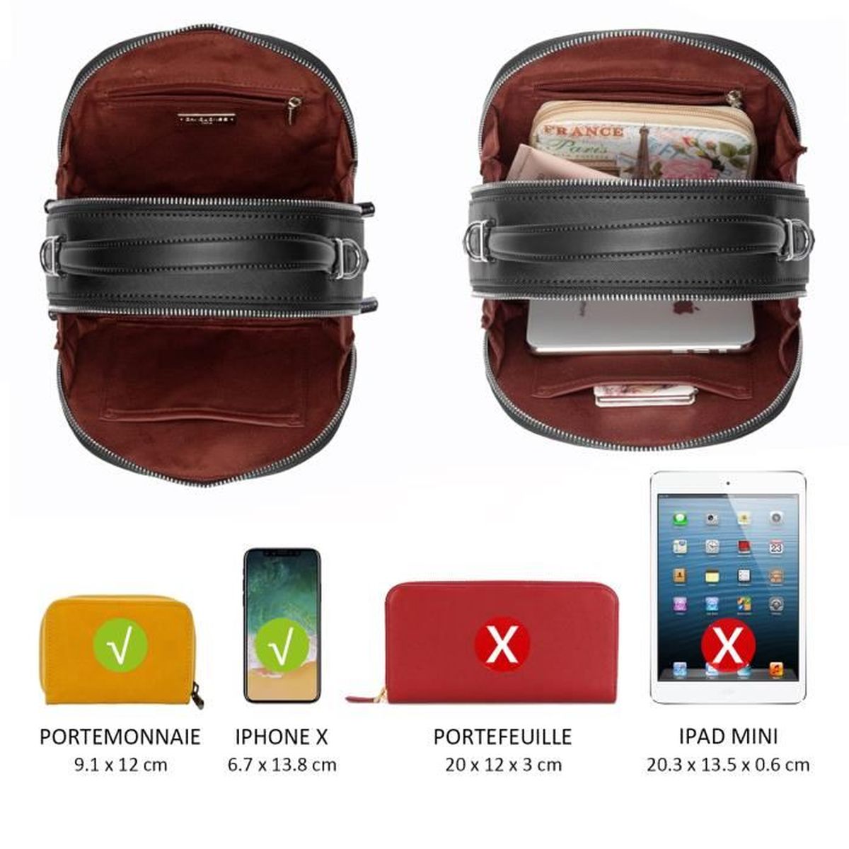 Noir Petit Sac Bandouli/ère Femme Sac /à Main Cha/îne Argent/ée Port/é Epaule Fourre-Tout Ville Voyage Shopping Mode Chic Besace Sacoche Messenger T/él/éphone Cuir PU Rigide David Jones