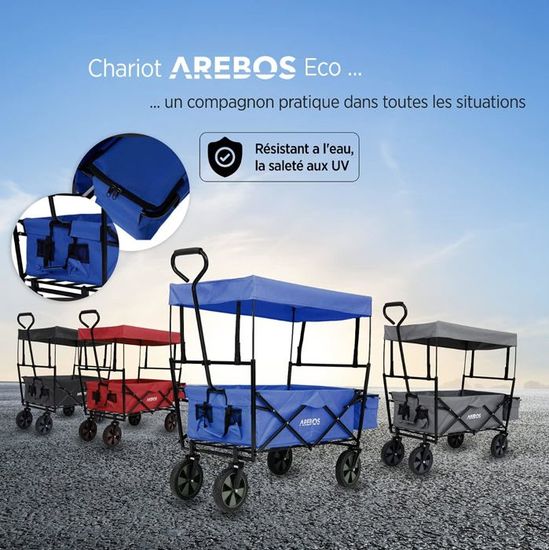 AREBOS Chariot Pliable avec Toit Chariot de Transport pneus Pleins en Caoutchouc 