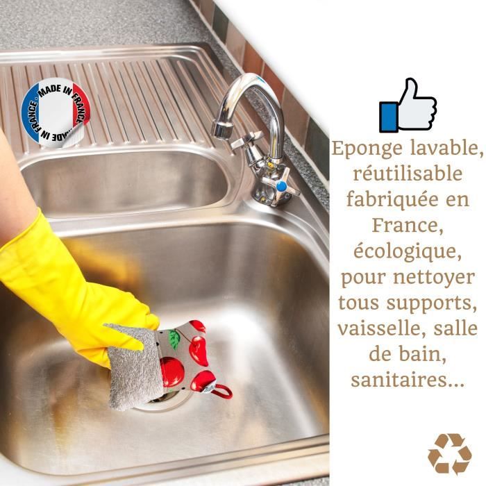 Eponge lavable, réutilisable fabriquée en France, écologique, pour