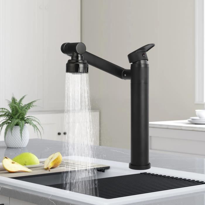 Robinet Lavabo Salle De Bain Noir Cascade - Mitigeur Économiseur D'Eau - Hauteur Bec 110mm - Sans Plomb
