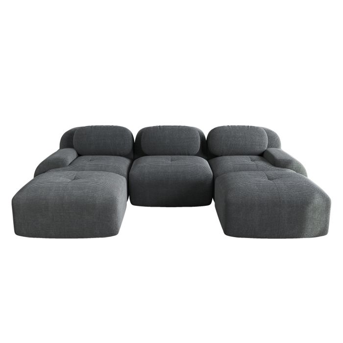 Canapé d'angle modulable - LANGTU - 3 places avec 2 poufs - Velours ...