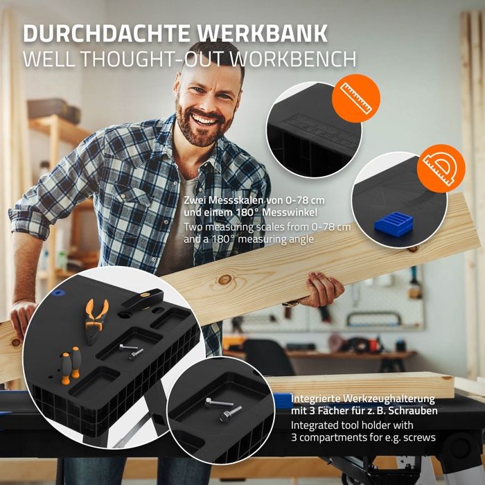 Table Target Ecd ECD Germany Établi Multifonctionnel Pliable 5 en 1, 94x48x80cm, Établi ...