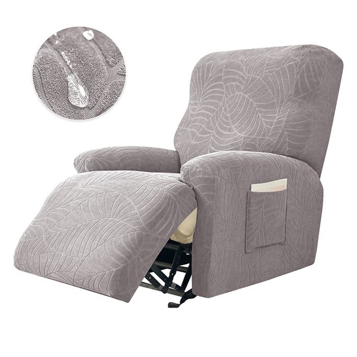Housse De Fauteuil Relax 4 Pièces Extensible - Tissu Jacquard Stretch (polyester/spandex) - Avec Poches Latérales - Couleur Rouge Vin - Lavable En Machine