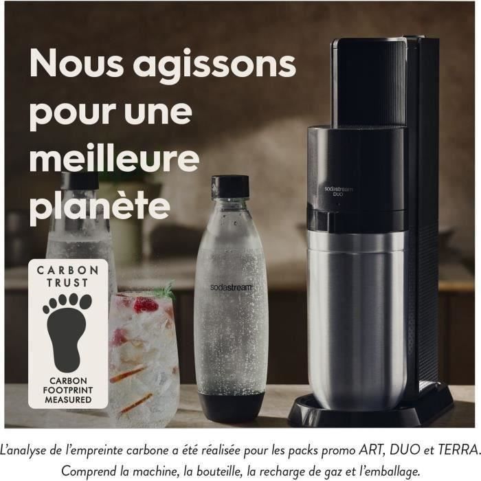 SodaStream Duo Machine à Eau Pétillante Noire - Kit Avec 2 Bouteilles 1L Verre Et Plastique
