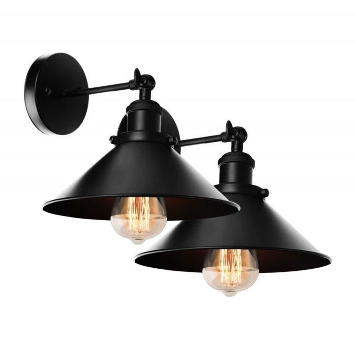 Lot De 2 Appliques Murales Bougeoirs Noires - Décoration Murale Fer Avec Couvercles Verre Pour Cheminée Et Salon