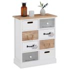 IDIMEX Commode chambre SALVA L 54 cm en bois massif blanc et brun avec 8 tiroirs meuble rangement style shabby chic