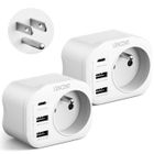 Adaptateur Prise USA Américaine LENCENT 2 Colis-2USB,1Type-C,1AC,3750W avec fil de terre pour US Canada Mexique,pays de prise TypeB