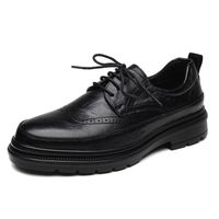 DERBY Chaussures Block en cuir véritable Chaussures décontractées en caoutchouc à bout rond pour hommes Noir