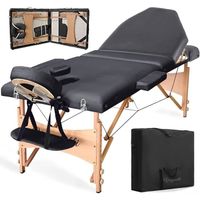 Vesgantti table de massage pliante 3 zones cadre en bois lit de massage + sac de transport noir