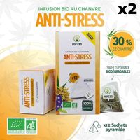 Lot de 2 boîtes d'Infusions Bio "ANTI-STRESS" en Sachets individuels (2x12), au Chanvre CBD (30%)