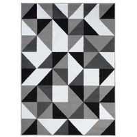 TAPISO Tapis Salon Poils Ras Luxury Blanc Gris Noir Triangle Polypropylène Intérieur 140x200 cm