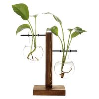 Creative wooden frame hydroponic vase pothos plant transparent glass flower arrangement container home decoration (2 bottles)