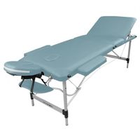 Table de massage pliante 3 zones en aluminium + Accessoires et housse de transport - Bleu pastel - Vivezen