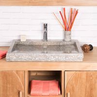 Vasque à poser rectangle en pierre marbre Cosy gris - WANDA COLLECTION - 70cm - Intérieur